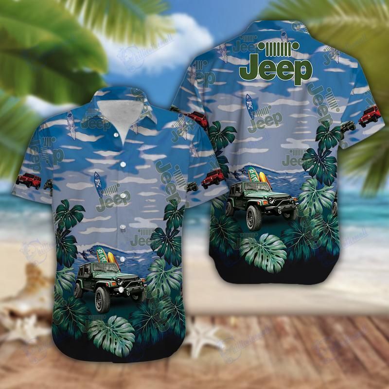 Vintage Jeep Car Tropical Summer Vibe Hawaiian Aloha Shirts