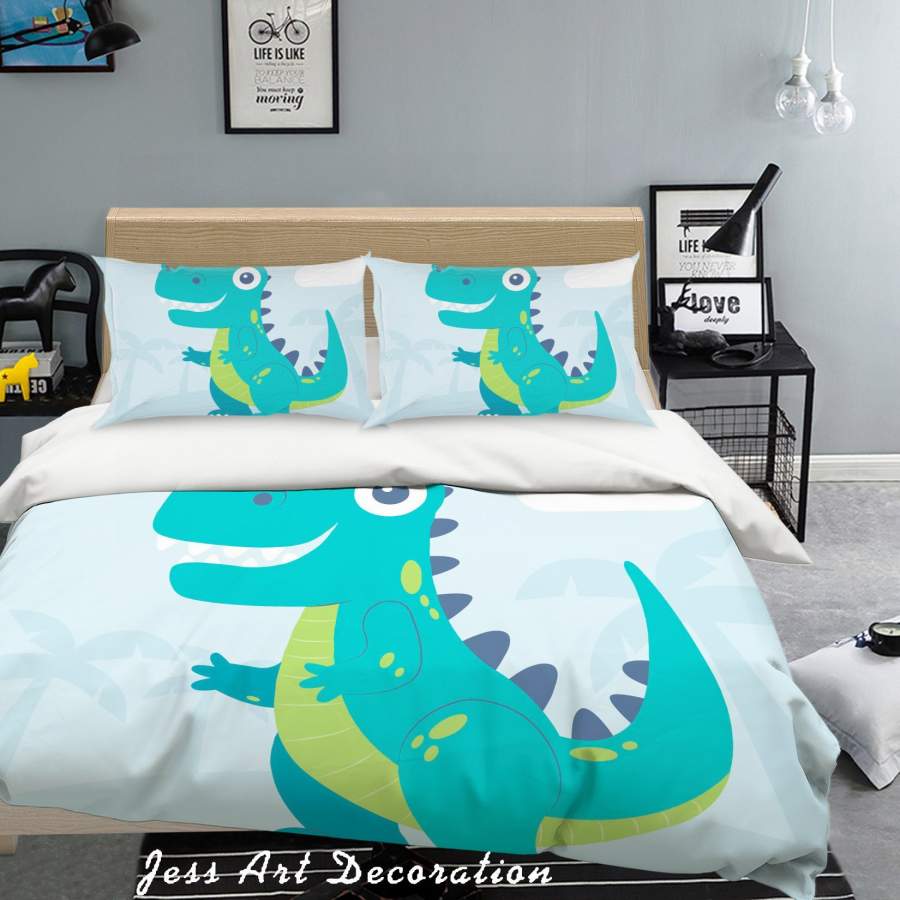 3D Green Cartoon Dinosaur Quilt Cover Set Bedding Set Pillowcases 36