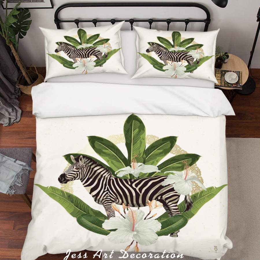 3D White Zebra Flowers Leaves Quilt Cover Set Bedding Set Pillowcases SF18