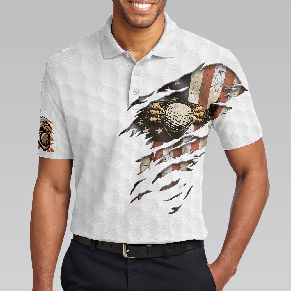 American Flag Golfer Eagle Golf Ball Texture Men Polo Shirt