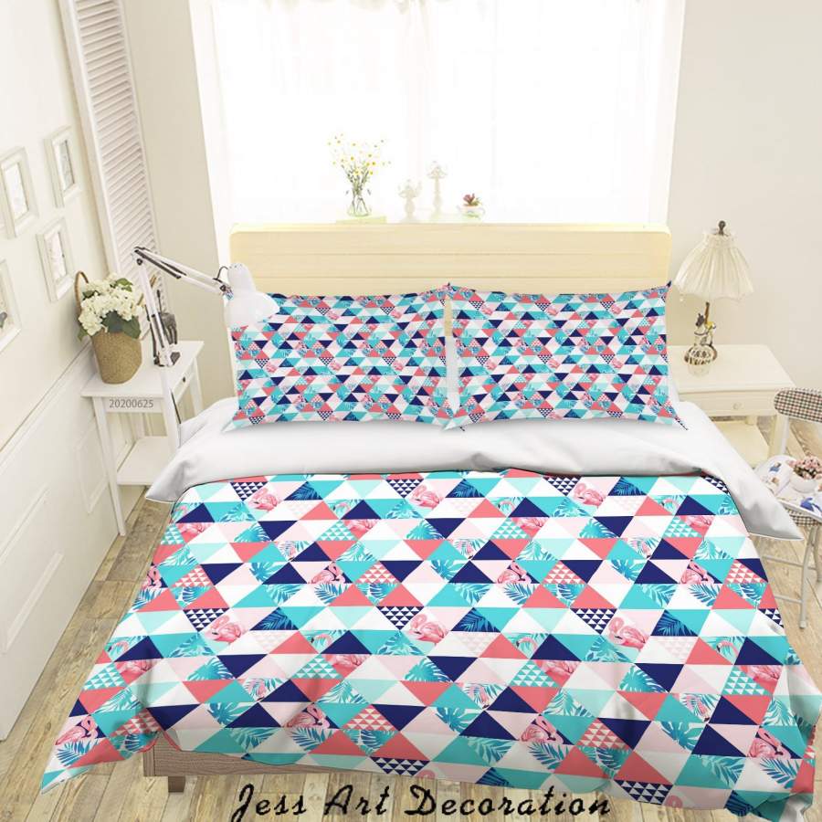 3D Triangle Flamingo Leaves Quilt Cover Set Bedding Set Duvet Cover Pillowcases SF20