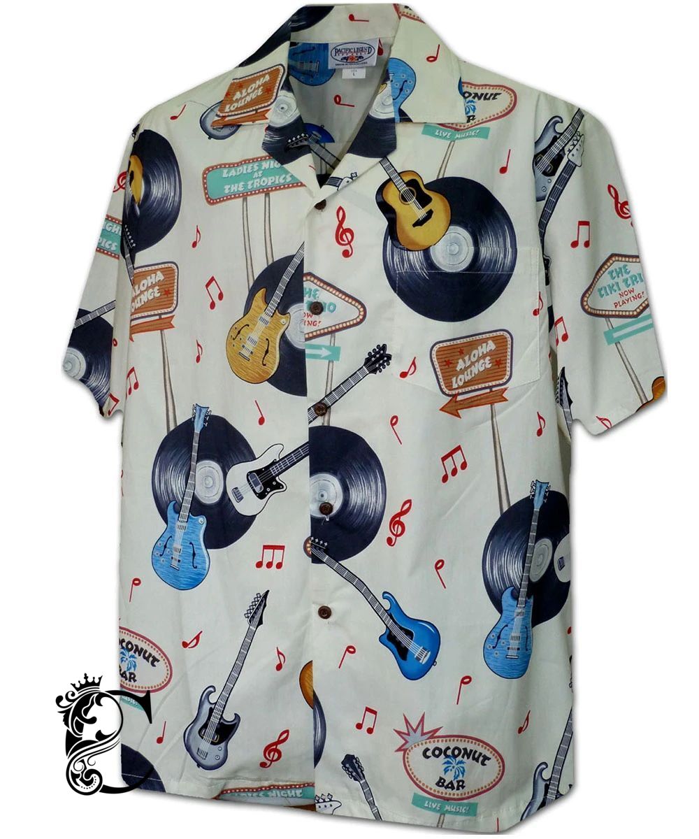 Vinyl Rock And Roll Ivory Hawaiian Shirt