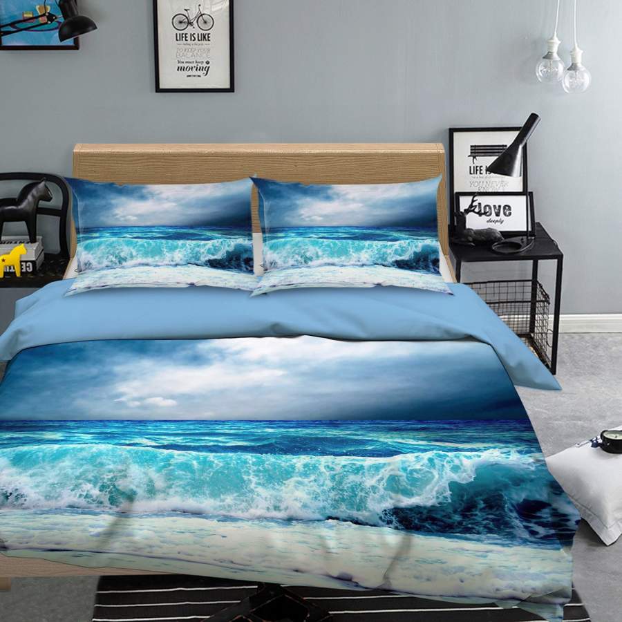 3D Blue Sea Wave Quilt Cover Set Bedding Set Pillowcases 76