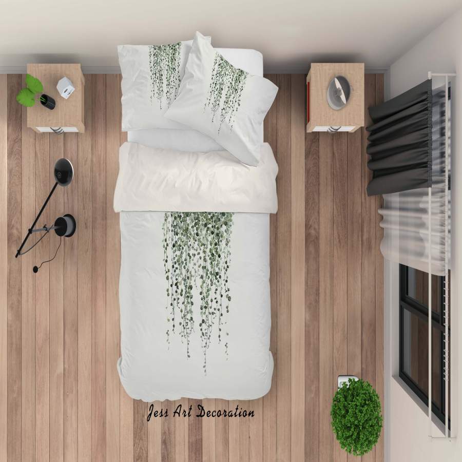 3D Watercolor Green Leaves Quilt Cover Set Bedding Set Duvet Cover Pillowcases A009 LQH