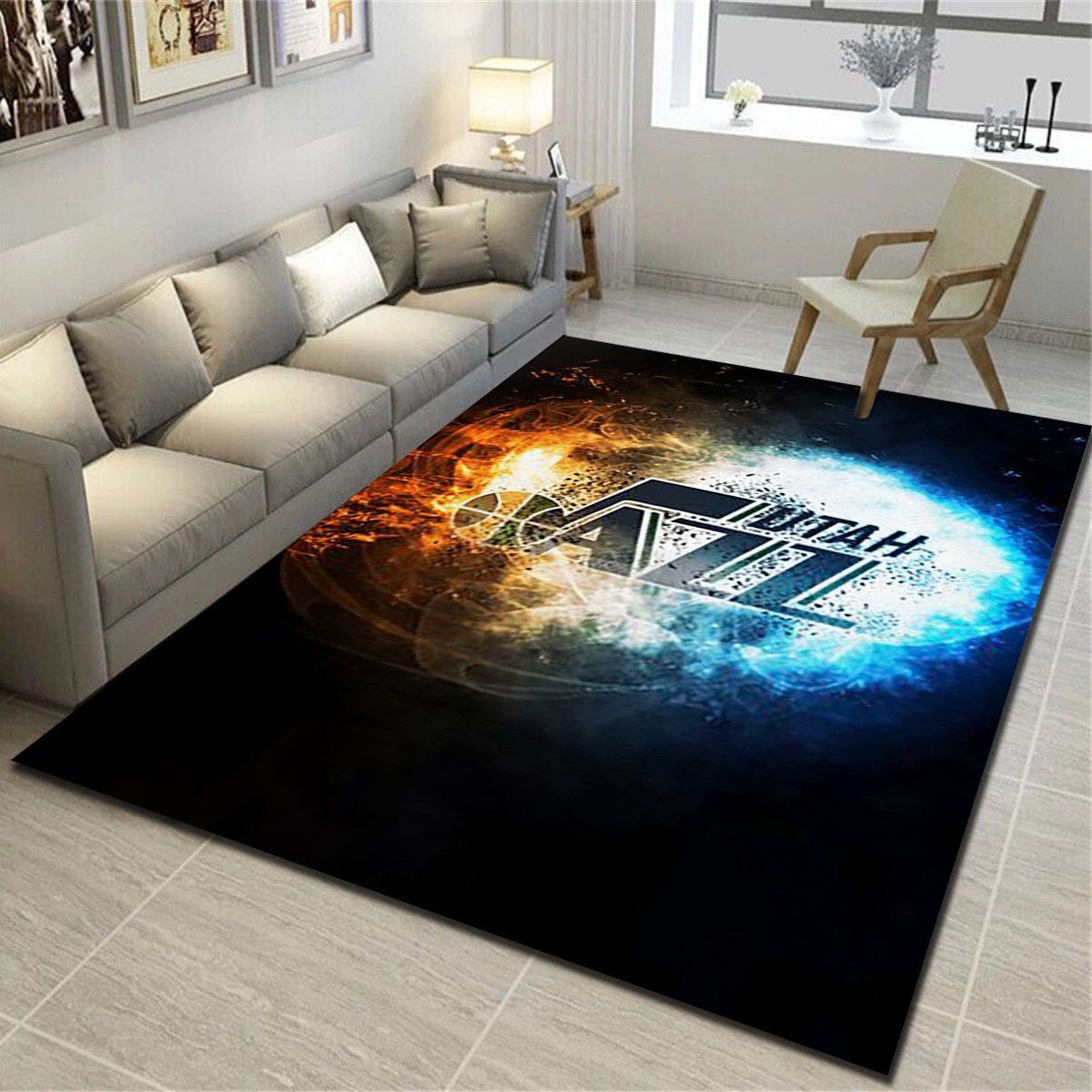 Utah Jazz Area Rug, Basketball Team Living Room Carpet, Sports Floor Mat