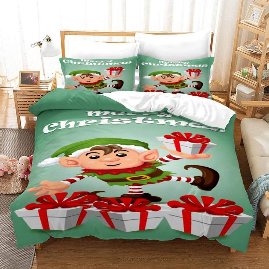 3D Santa Claus Gift Green Quilt Cover Set Bedding Set Duvet Cover Pillowcases A626 LQH