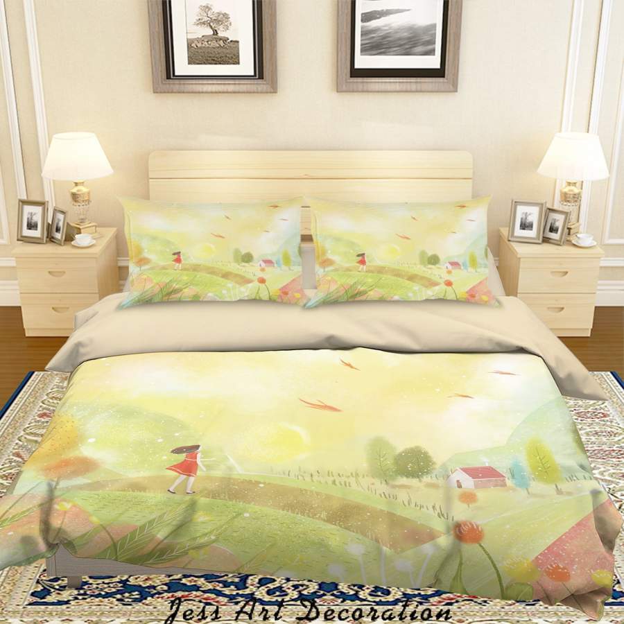 3D Girl Green Tree Quilt Cover Set Bedding Set Duvet Cover Pillowcases A504 LQH