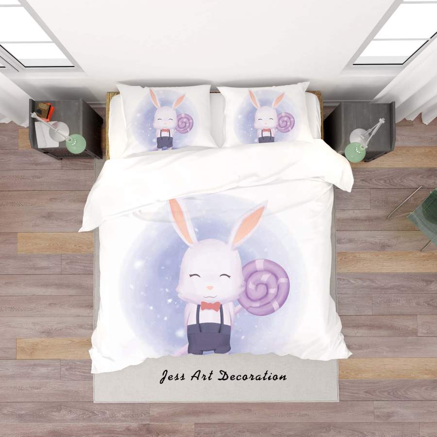 3D White Purple Rabbit Lollipop Quilt Cover Set Bedding Set Duvet Cover Pillowcases SF49