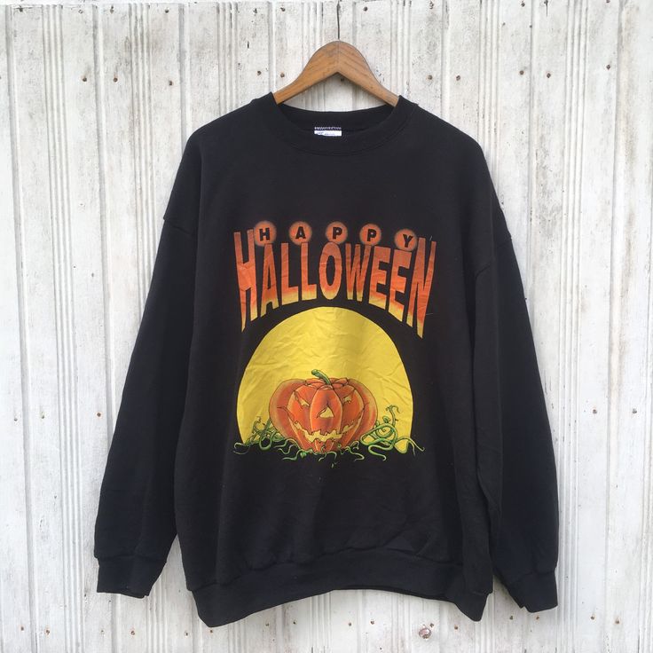 Vintage 90s Happy Halloween Xlarge Jumper Vintage Halloween Happy Merry Christmas Pull Over Crewneck Sweatshirt, Halloween Costume Ideas, Shirt Outfit Ideas