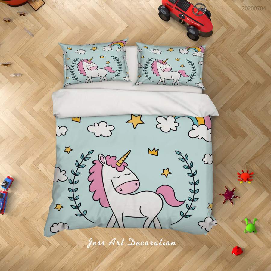 3D Blue Rainbow Unicorn Star Quilt Cover Set Bedding Set Duvet Cover Pillowcases SF84