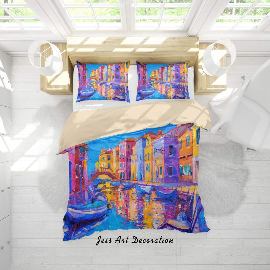 3D Venice Water City Oil Painting Quilt Cover Set Bedding Set Duvet Cover Pillowcases A060 LQH