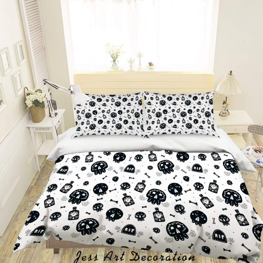 3D White Black Octopus Bone Quilt Cover Set Bedding Set Duvet Cover Pillowcases SF43