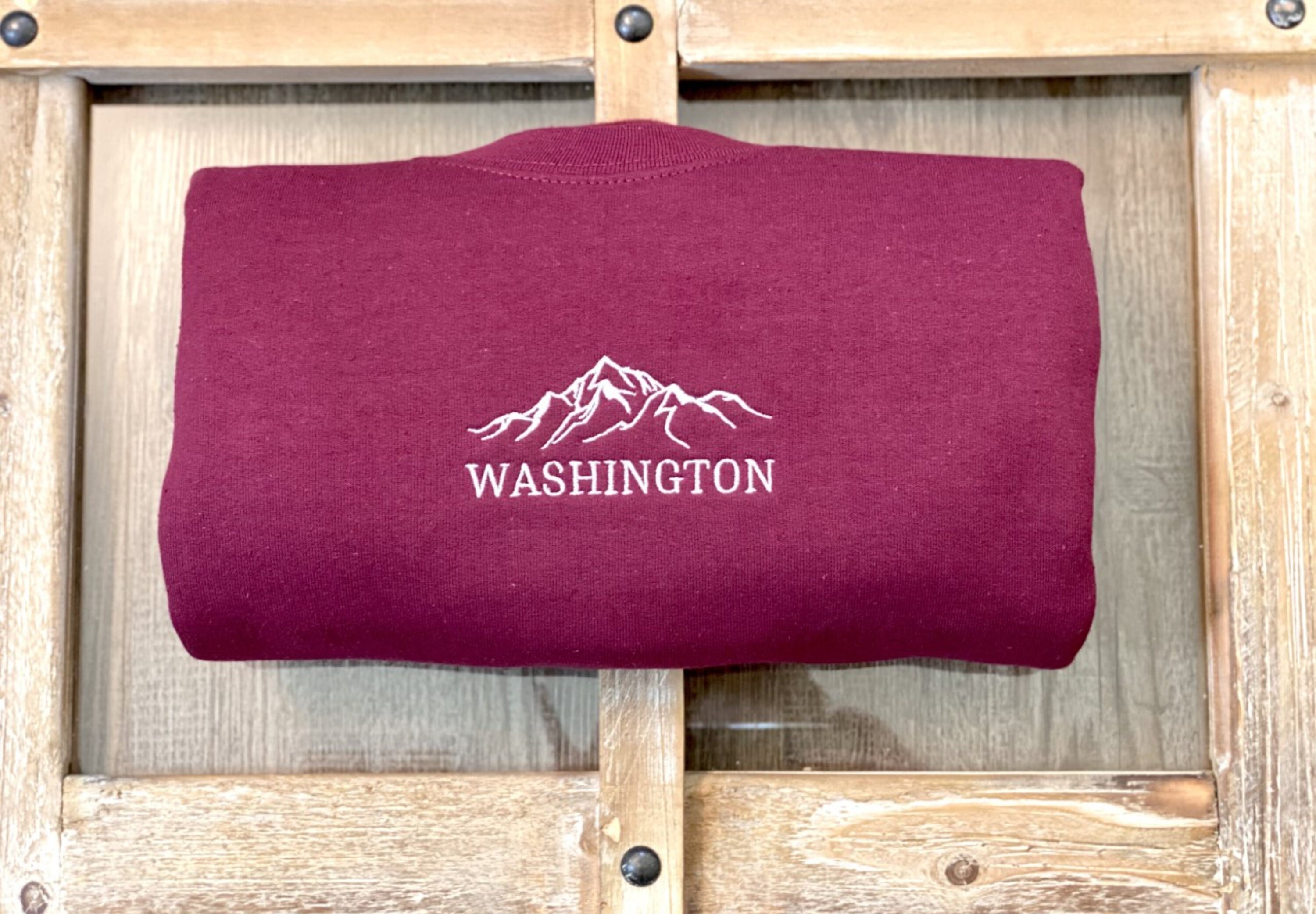 Washington Embroidered Sweatshirt Vintage Clothes Nature Lover Gift Embroidery Sweatshirts Mountains Sweatshirt Washington State Sweatshirt