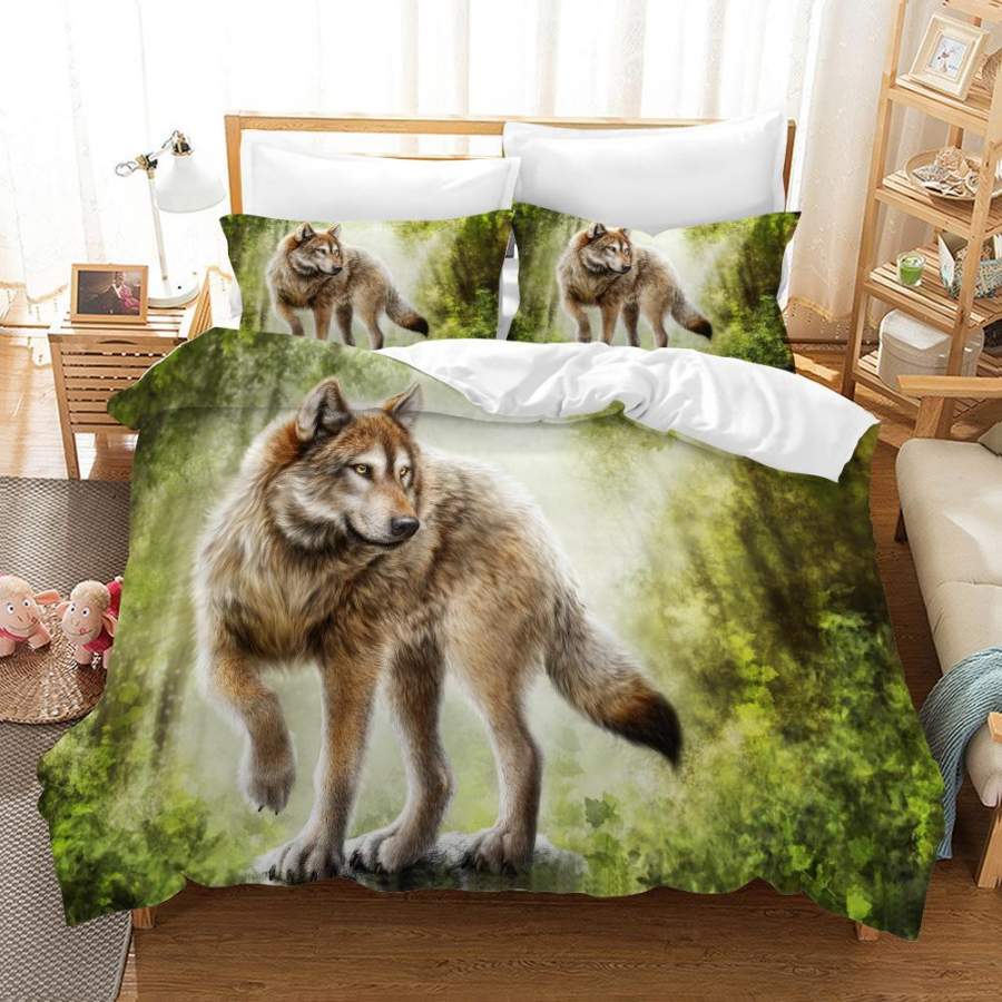 3D Green Wolf Forest Quilt Cover Set Bedding Set Pillowcases 29