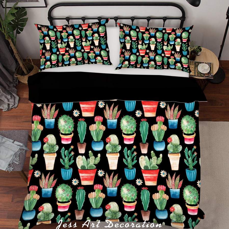 3D Black Potted Plant Cactus Quilt Cover Set Bedding Set Pillowcases 19