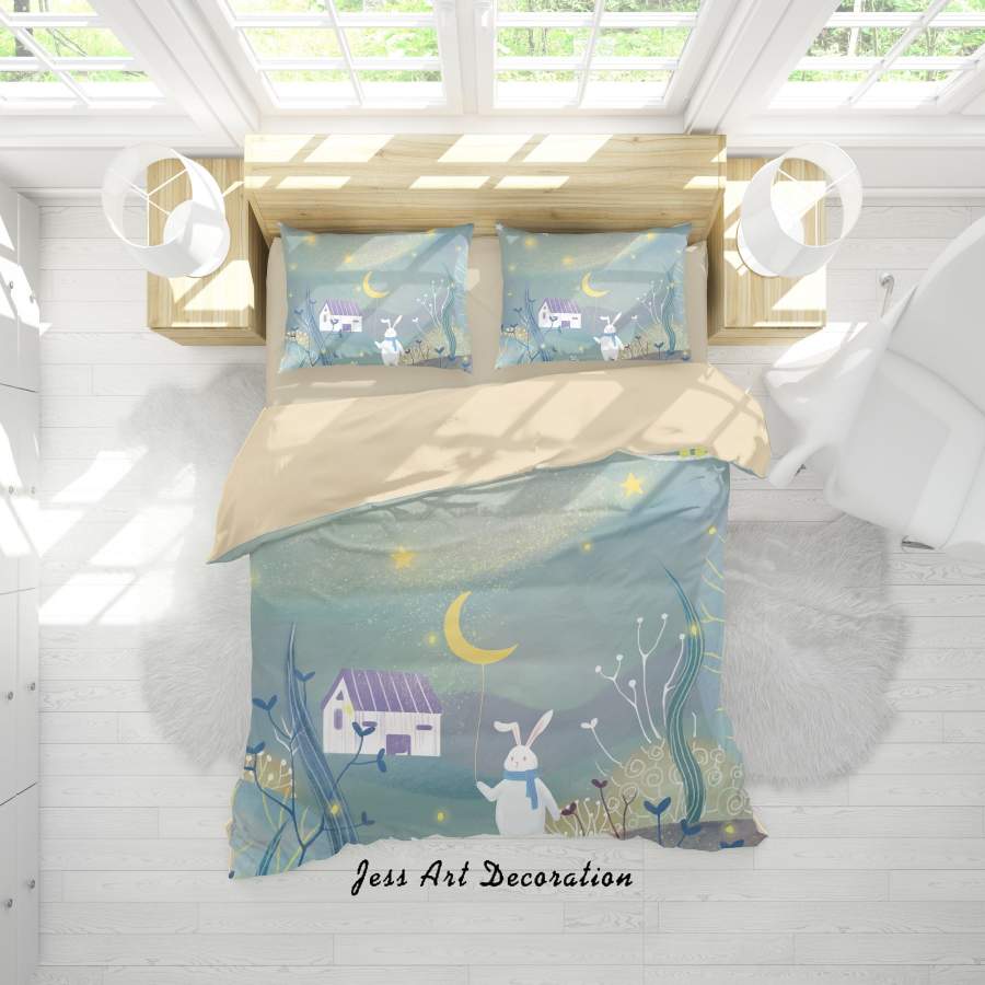 3D Cartoon Rabbit Moon House Quilt Cover Set Bedding Set Duvet Cover Pillowcases A559 LQH