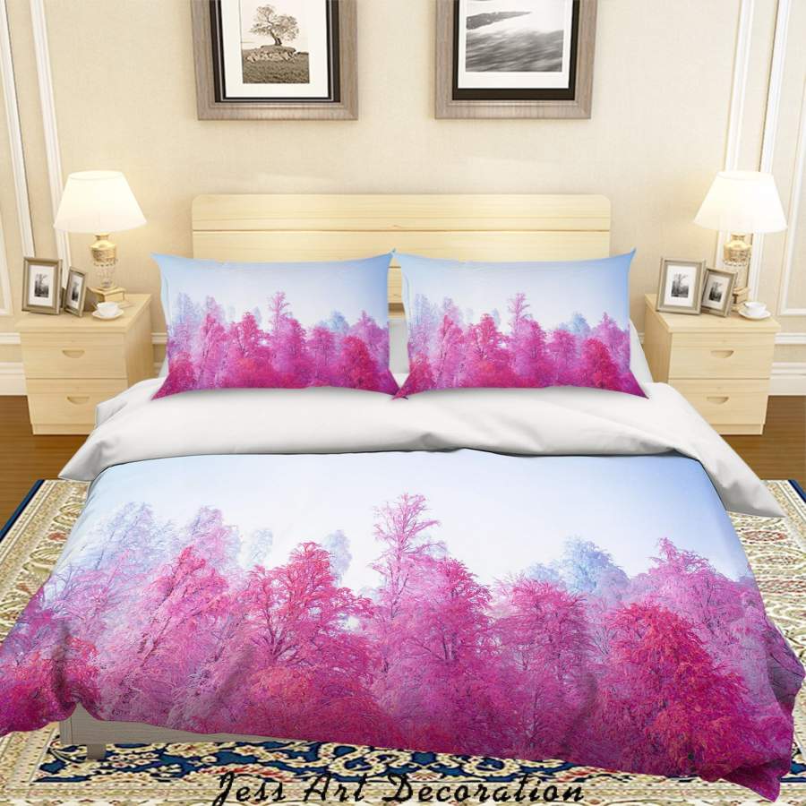 3D Pink Forest Quilt Cover Set Bedding Set Duvet Cover Pillowcases 105 LQH