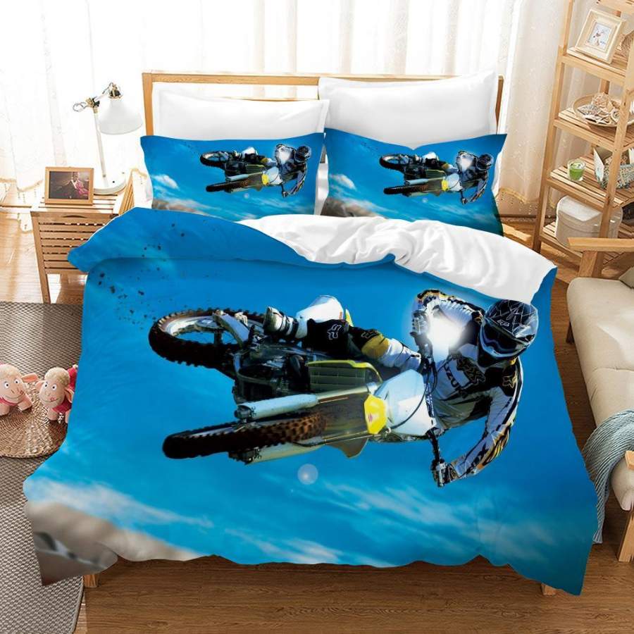 3D Blue Sky Motorcycle Rider Quilt Cover Set Bedding Set Pillowcases 88