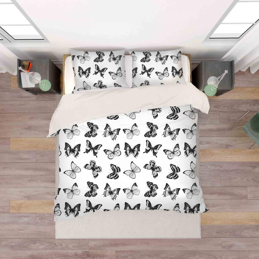 3D Black White Butterfly Quilt Cover Set Bedding Set Pillowcases 38