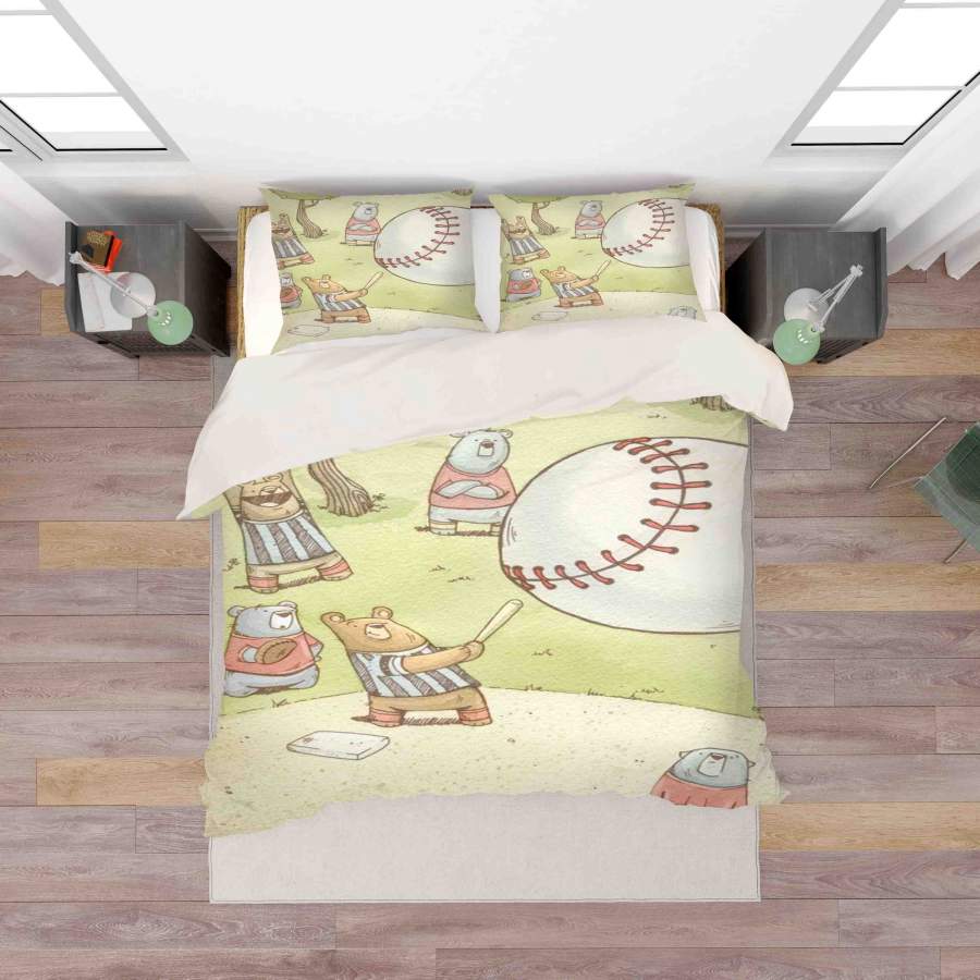 3D Cartoon Bear Baseball Quilt Cover Set Bedding Set Duvet Cover Pillowcases SF031