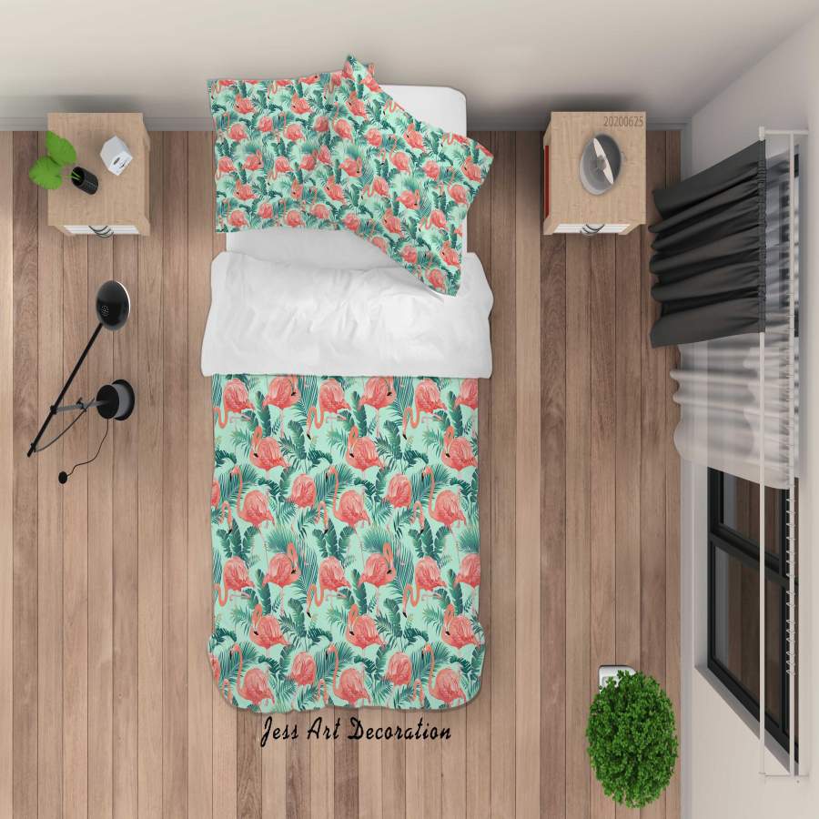 3D Green Flamingo Leaves Quilt Cover Set Bedding Set Duvet Cover Pillowcases SF47