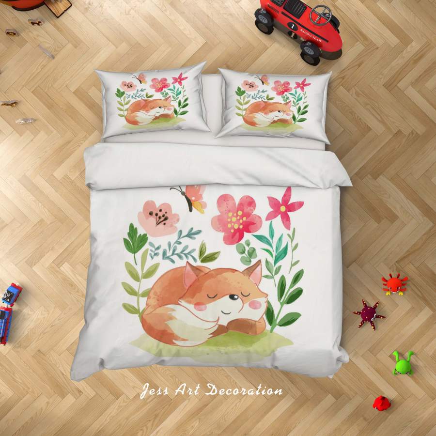 3D Fox Floral Quilt Cover Set Bedding Set Duvet Cover Pillowcases SF26