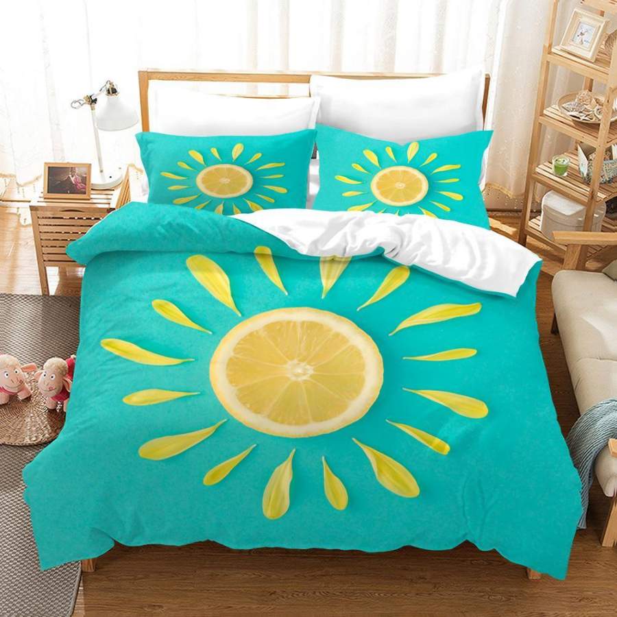 3D Green Lemon Slice Quilt Cover Set Bedding Set Duvet Cover Pillowcases SF80