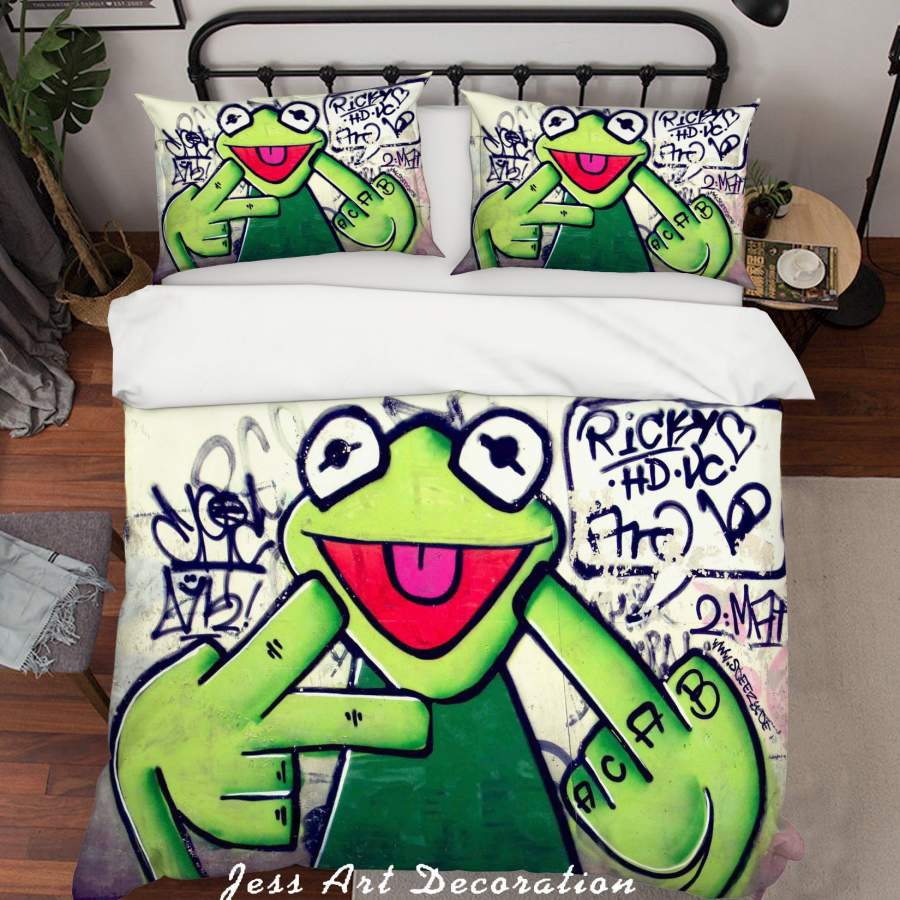 3D Graffiti Frog Quilt Cover Set Bedding Set Pillowcases 07