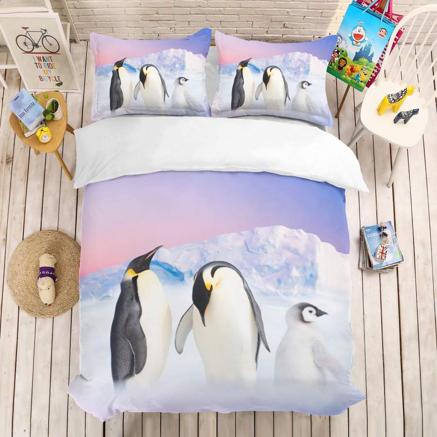 3D Purple Penguin Glacier Quilt Cover Set Bedding Set Pillowcases 05