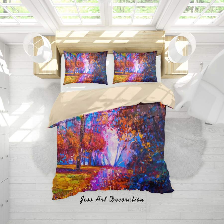 3D Forest Color Oil Painting Quilt Cover Set Bedding Set Duvet Cover Pillowcases A058 LQH