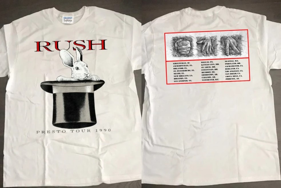 1990 Rush Rabit Presto North America Tour T-Shirt Rush Rock Band Shirt Outfit, Shirt Outfit Idea