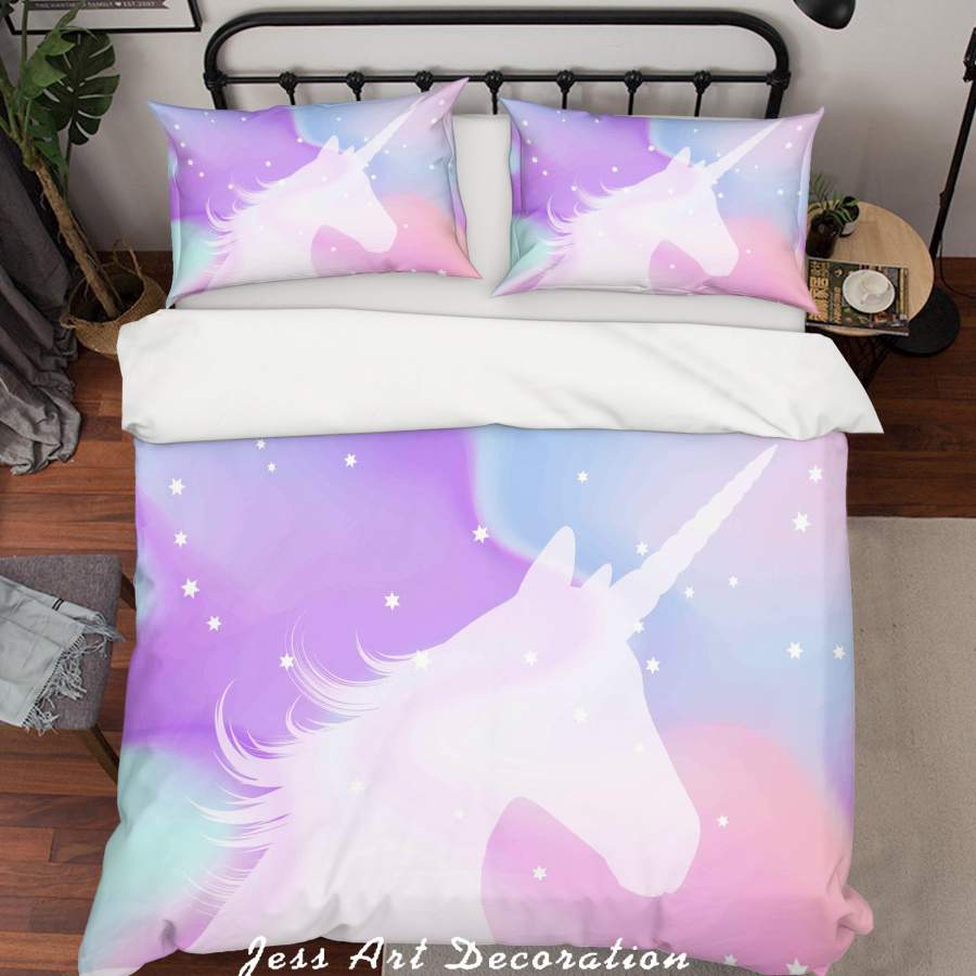 3D Cartoon Unicorn Purple Quilt Cover Set Bedding Set Pillowcases 75