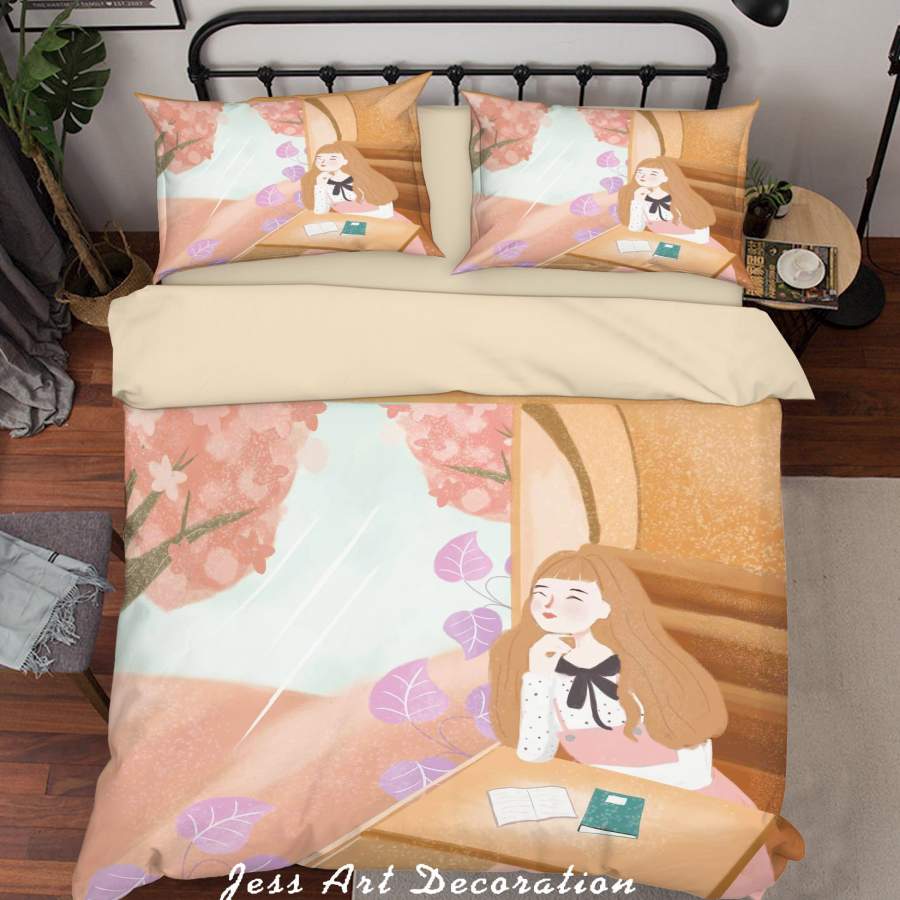 3D Girl Leaves Painting Quilt Cover Set Bedding Set Duvet Cover Pillowcases A499 LQH