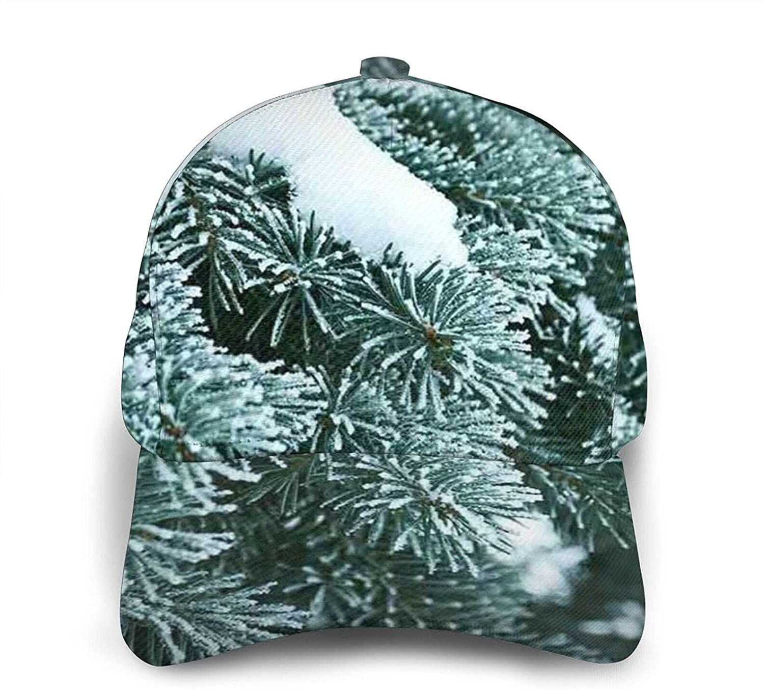 Winter Frost On Spruce Tree Print Classic Baseball 3D Cap Adjustable Twill Sports Dad Hats For Unisex