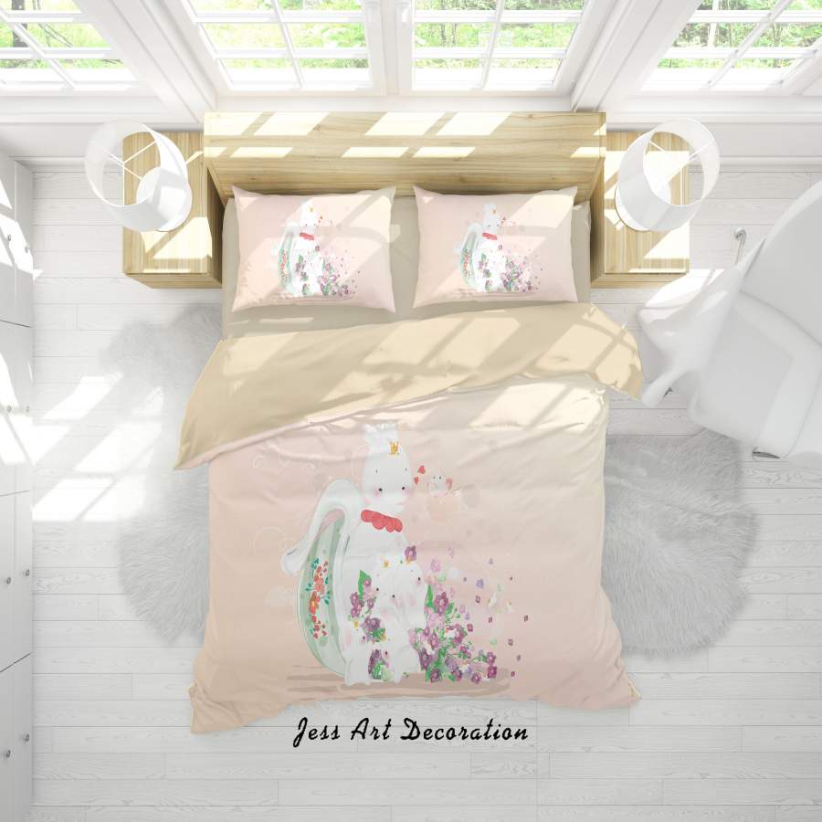 3D Cartoon Rabbit Flower Quilt Cover Set Bedding Set Duvet Cover Pillowcases A319 LQH