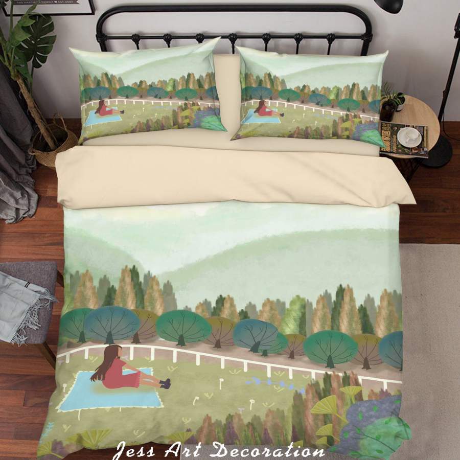 3D Cartoon Girl Lawn Forest Quilt Cover Set Bedding Set Duvet Cover Pillowcases A590 LQH