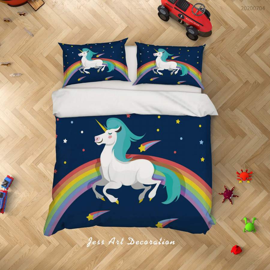 3D Dark Blue Rainbow Unicorn Quilt Cover Set Bedding Set Duvet Cover Pillowcases SF20