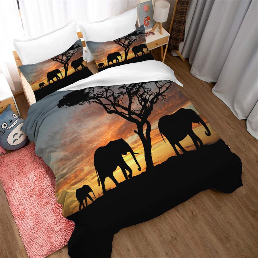 3D Tree Sunset Elephant Quilt Cover Set Bedding Set Duvet Cover Pillowcases SF203