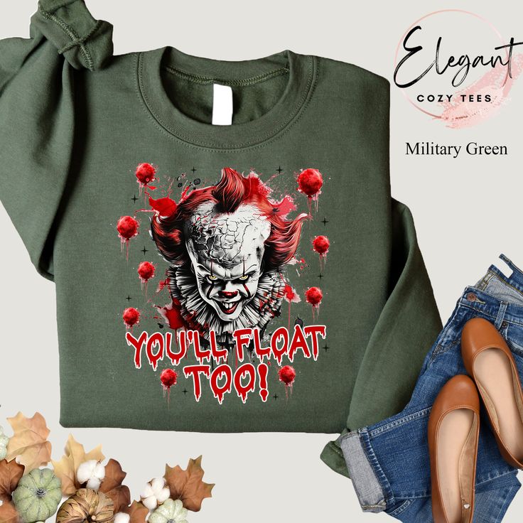 You'll Float Too Halloween Sweatshirt, Spooky Season Shirt, Horror Movie Shirt, Halloween Shirt, Cute Fall Shirt Halloween Gift, Graphic Tee, Halloween Costume Ideas