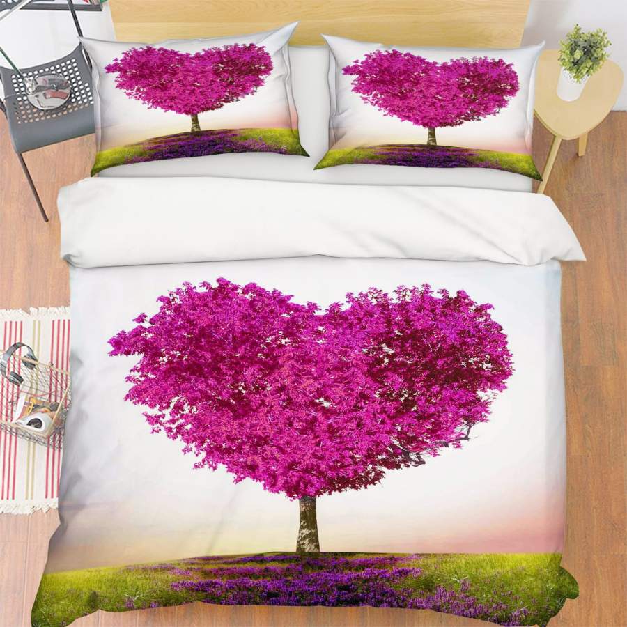 3D Pink Heart Tree Quilt Cover Set Bedding Set Pillowcases 64