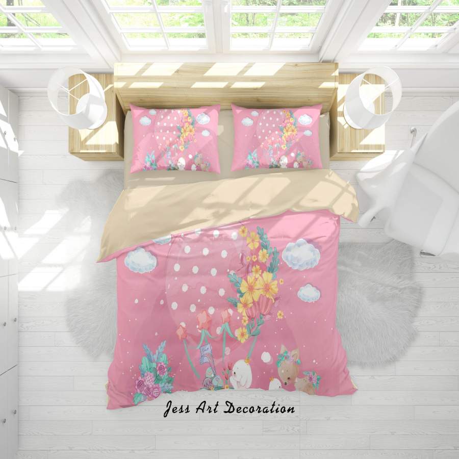 3D Cartoon Pink Animal Flower Quilt Cover Set Bedding Set Duvet Cover Pillowcases A334 LQH