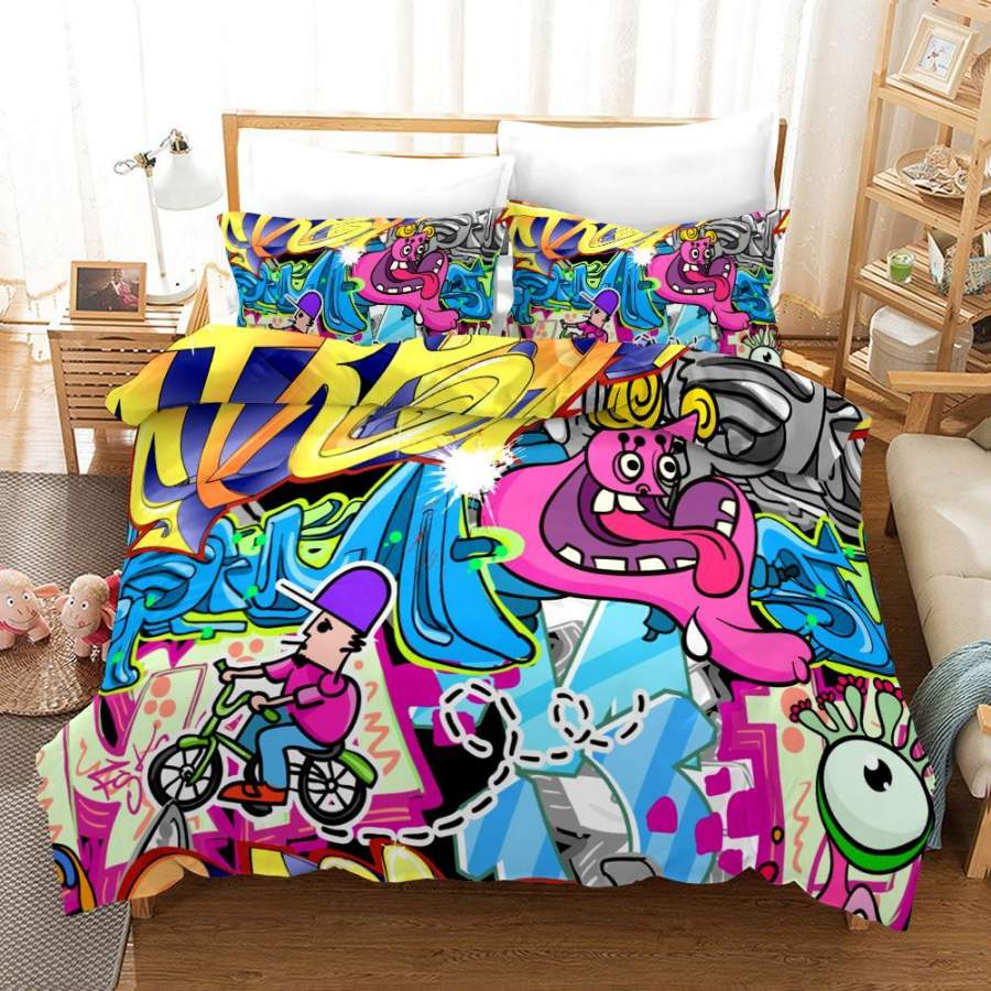 3D Street Graffiti Quilt Cover Set Bedding Set Pillowcases 206