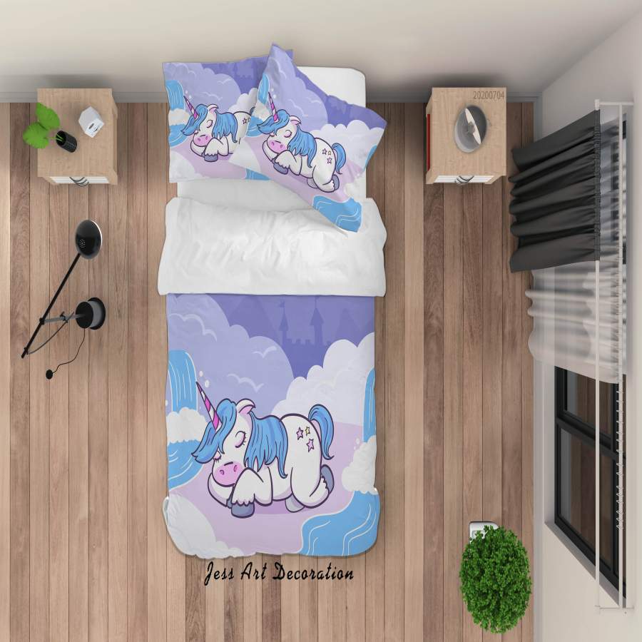 3D Purple Unicorn Quilt Cover Set Bedding Set Duvet Cover Pillowcases SF143