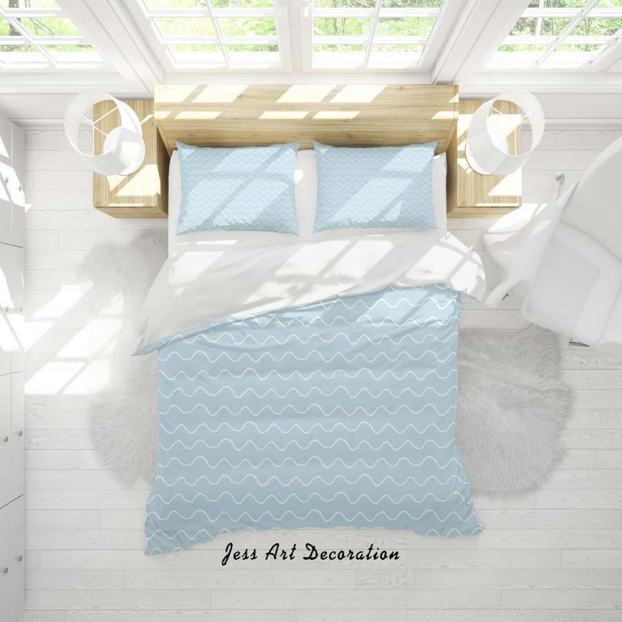 3D Blue Wavy Quilt Cover Set Bedding Set Duvet Cover Pillowcases SF21