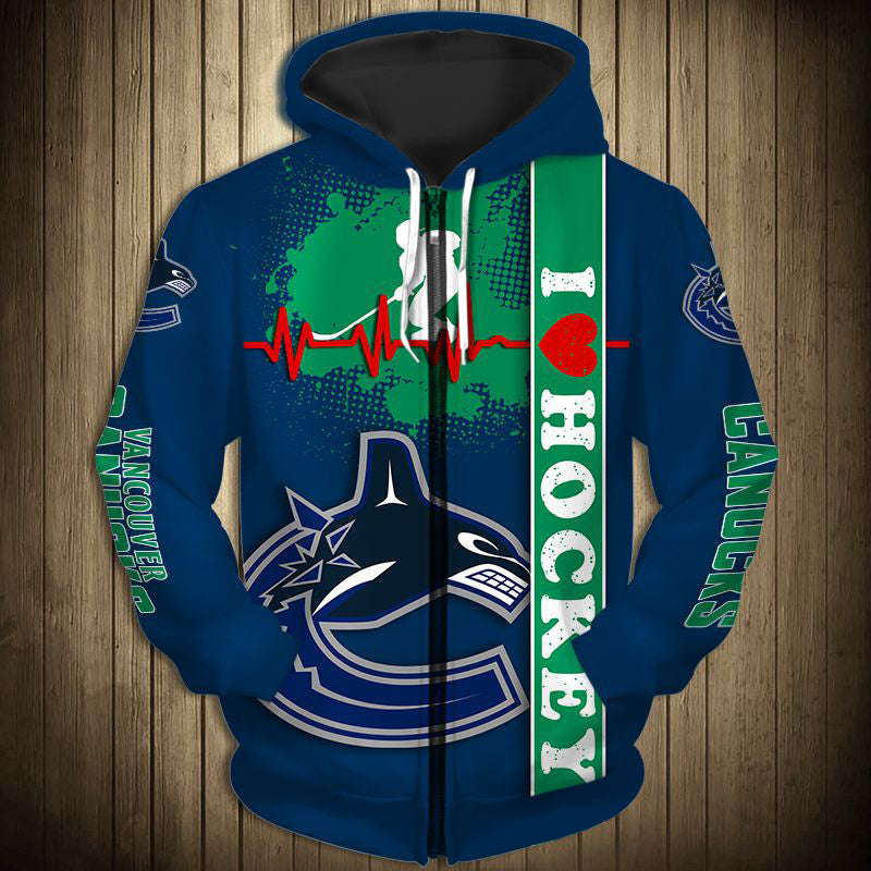 Vancouver Canucks Zip Up Hoodie Heart Beats