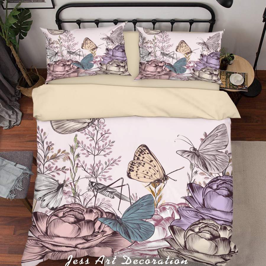 3D Floral Insect Butterfly Quilt Cover Set Bedding Set Duvet Cover Pillowcases SF05