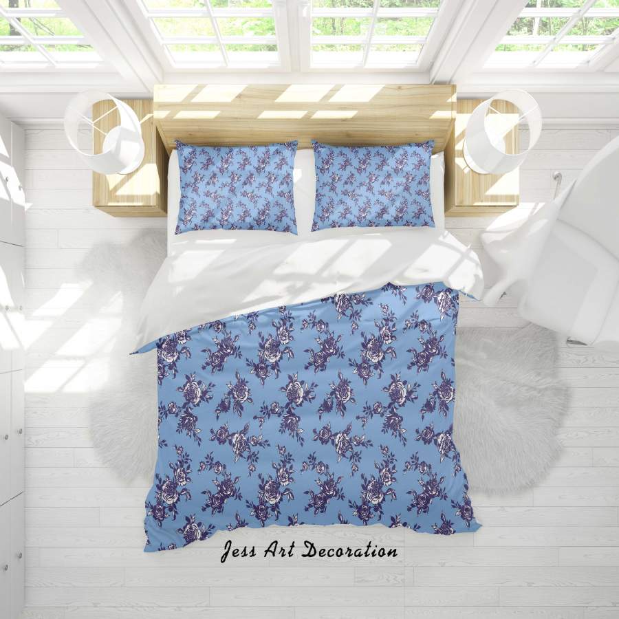 3D Blue Floral Quilt Cover Set Bedding Set Duvet Cover Pillowcases SF132