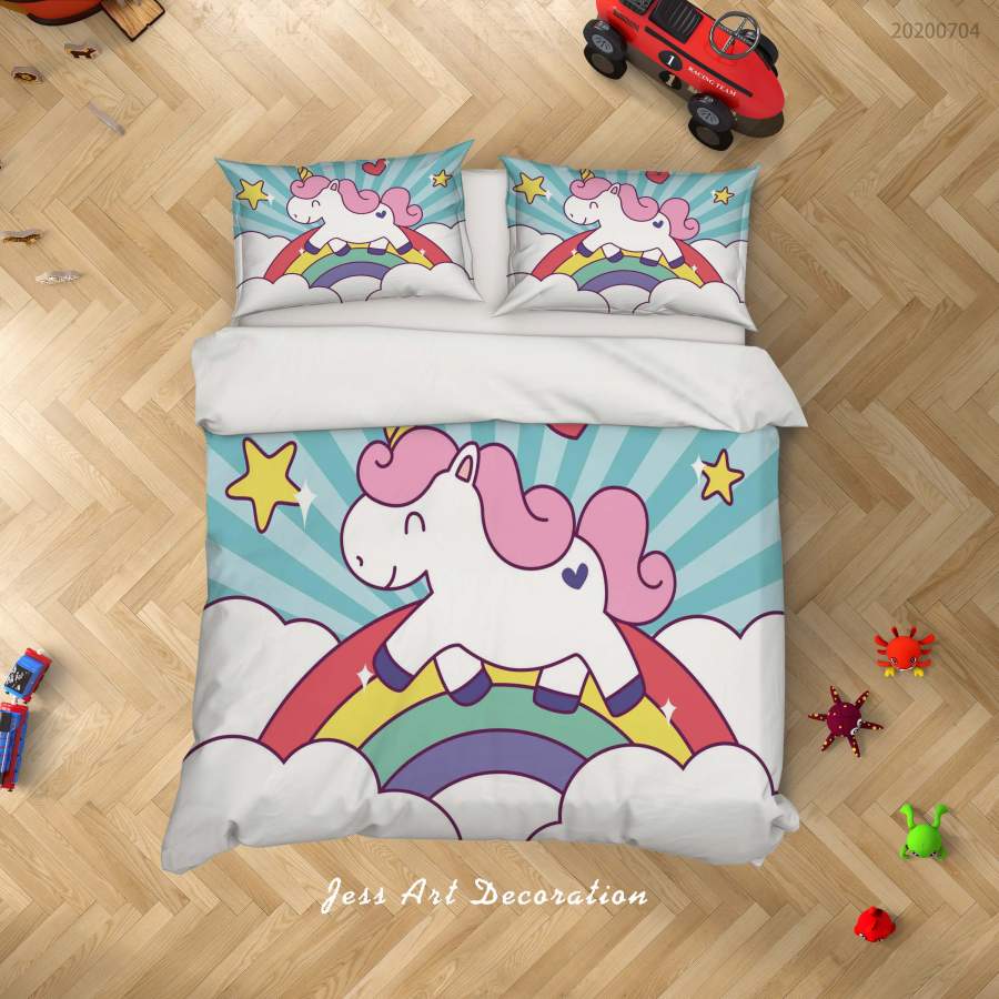 3D Cartoon Rainbow Unicorn Quilt Cover Set Bedding Set Duvet Cover Pillowcases SF196