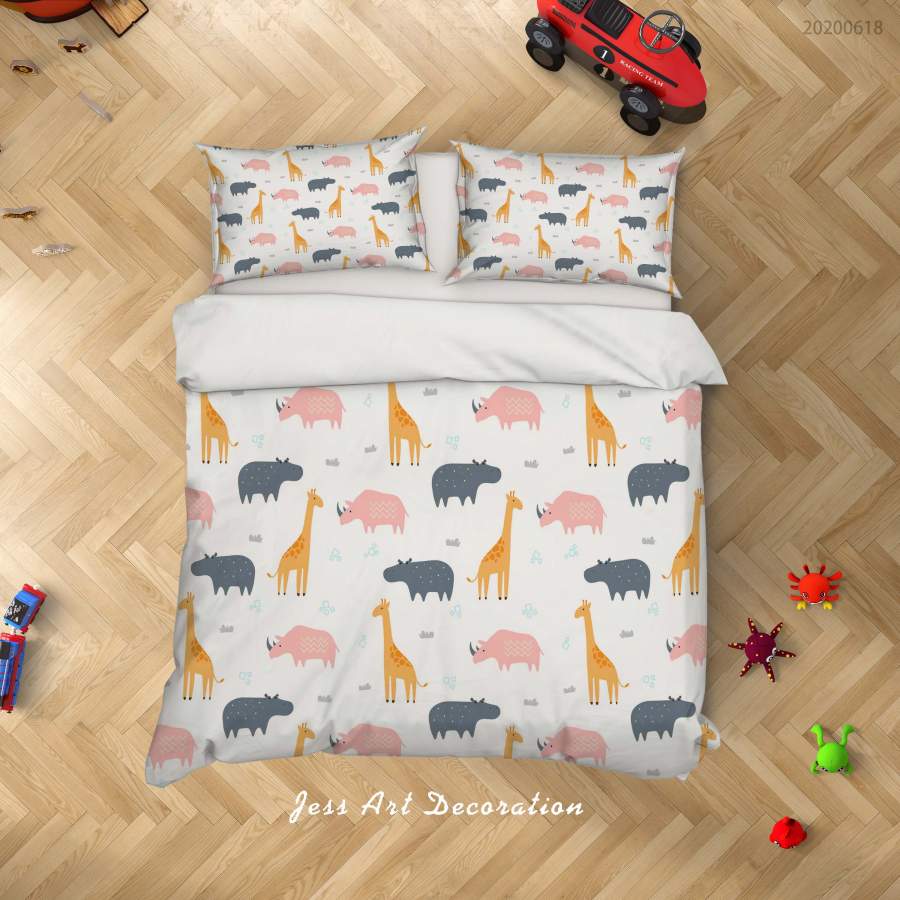 3D White Rhinoceros Giraffe Hippo Quilt Cover Set Bedding Set Duvet Cover Pillowcases SF32