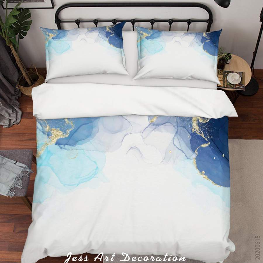 3D White Blue Watercolor Quilt Cover Set Bedding Set Duvet Cover Pillowcases SF16